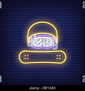 Snowboarding equipment neon sign Stock Vector