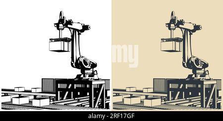 Stylized vector illustration of automated conveyor line Stock Vector