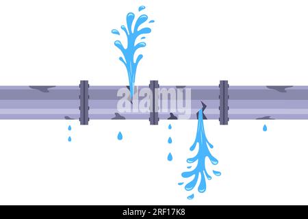 old leaking pipe. flooding in the apartment. flat vector illustration. Stock Vector