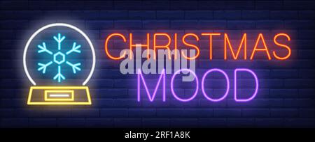 Christmas mood neon text with snow globe Stock Vector