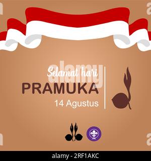Happy Scout Day August 14 Indonesian Festival Day. Selamat Hari Pramuka. Vector Illustration. Boy and girl Student celebrate pramuka day. Stock Vector