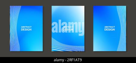 Abstract gradient backgrounds with wavy lines. Set of bright colorful design templates for posters, banners, brochures, flyers, covers. Fluid vivid blue purple wallpaper pack. Vector  Stock Vector