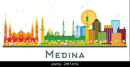 Medina Saudi Arabia city Skyline with Color Buildings isolated on white. Vector Illustration. Business Travel and Tourism Concept. Stock Vector