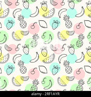 colored seamless flat summer fruits vector illustration pattern. hand drawn Stock Vector