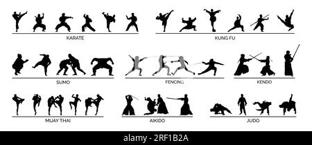 martial arts silhouette bundle for any design purpose Stock Vector