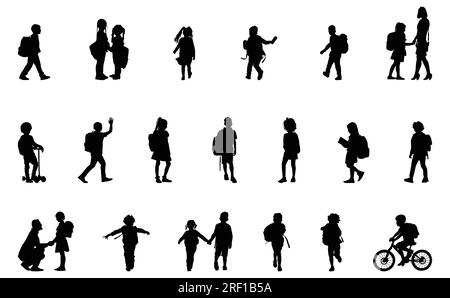 Back to school, boys and girls, kids going to school silhouette design Stock Vector