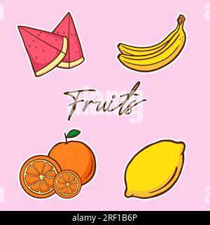 Fruits vector illustration with watermelon banana lemon and orange Stock Vector