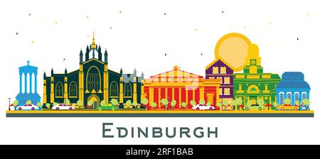Edinburgh Scotland city skyline with color buildings isolated on white. Vector illustration. Stock Vector