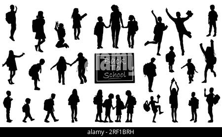 Back to school boy and girl silhouette Stock Vector