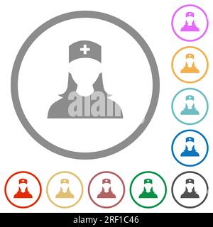 Nurse avatar flat color icons in round outlines on white background Stock Vector