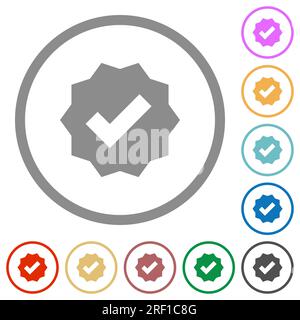 Verified sticker solid flat color icons in round outlines on white background Stock Vector