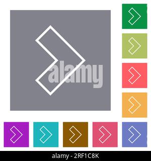 Right 90 degrees angle arrow outline flat icons on simple color square backgrounds Stock Vector