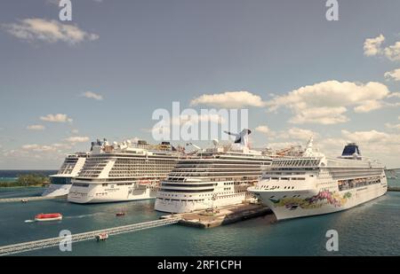 Nassau, Bahamas - Februay 18, 2016: four terrific cruise ship for tour vacation. Stock Photo