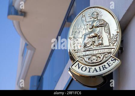 Bordeaux , France -  07 28 2023 : notaires golden logo text and symbol means notaries office french sign brand on wall facade entrance Stock Photo