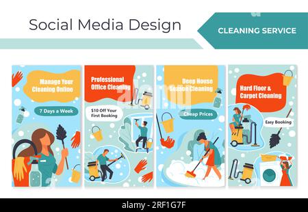 Cleaning service advertising at story banner set Stock Vector