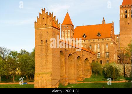 Brick Gothic gdanisko (dansker) of Brick Gothic castle a chapter house of Bishopric of Pomesania built in Teutonic Order castle architecture style in Stock Photo