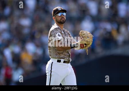 San Diego Padres' Alfonso Rivas bats during the second inning of a spring  training baseball game against the Texas Rangers Wednesday, March 1, 2023,  in Peoria, Ariz. (AP Photo/Charlie Riedel Stock Photo 