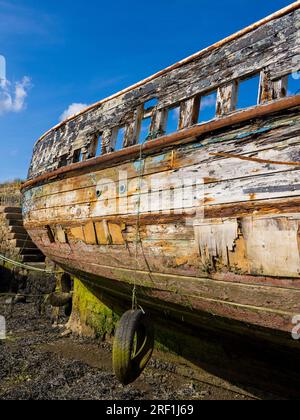 Wrecked Boats, Awaiting Removal, Newlyn Harbour, Newlyn. Cornwall, England, UK, GB. Stock Photo