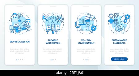 Blue sustainable office concept with linear icons Stock Vector
