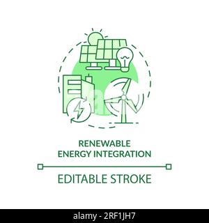 2D customizable renewable energy integration line icon concept Stock Vector