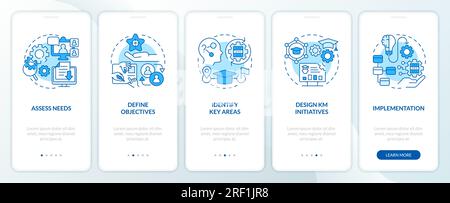 Walkthrough knowledge management with line icons concept Stock Vector