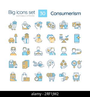 Consumerism RGB color icons set Stock Vector
