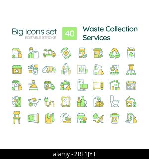 Waste collection services RGB color icons set Stock Vector