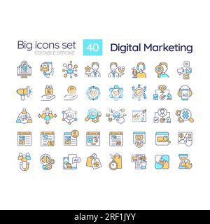 Digital marketing RGB color icons set Stock Vector