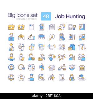 Job hunting RGB color icons set Stock Vector