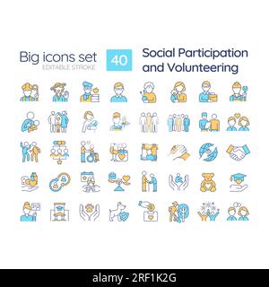 Social participation and volunteering RGB color icons set Stock Vector