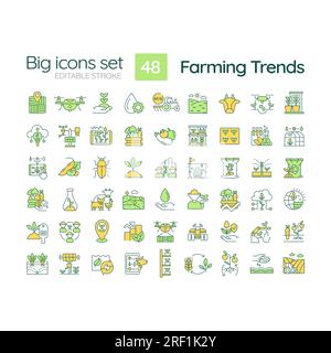 Farming trends RGB color icons set Stock Vector