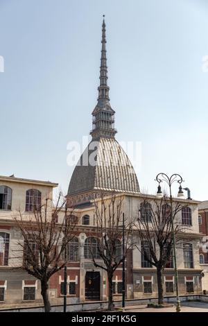 Turin, Italy - March 28, 2022: The Mole Antonelliana, a major landmark building in Turin, housing the National Cinema Museum, the tallest unreinforced Stock Photo