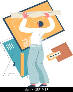 A vector illustration of architect working on blueprint in the office ...