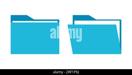 Open folder and close folder. Folders with documents. Blue Folder icons. Vector illustration Stock Vector