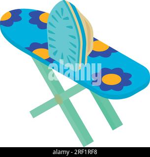 Ironing clothes icon isometric vector. Cordless iron on colorful ironing board. Pressing clothes, housework Stock Vector