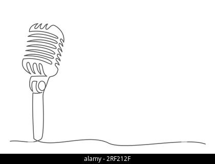 Microphone One line drawing isolated on white background Stock Vector