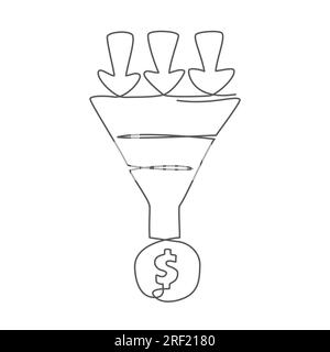 Sales funnel One line drawing isolated on white background Stock Vector