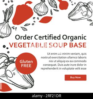 Order certified organic vegetable soup base web Stock Vector