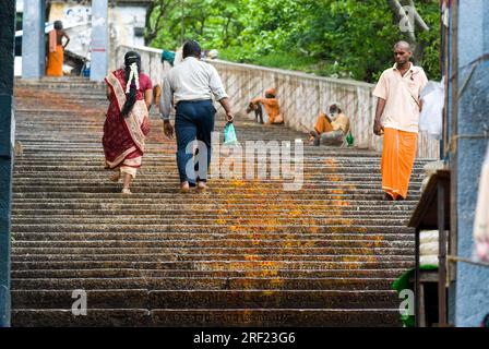 Steps leading up to Murugan Temple in Thiruttani Tiruttani Tirutani, Tamil Nadu, South India, India, Asia Stock Photo