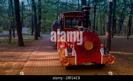 Vintage retro steam locomotive in the park. Stock Photo
