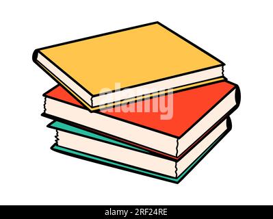 School stacks books cartoon in doodle retro style. Back to school stationery element bold bright. Classic supplies for children education or office Stock Vector