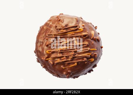 Chocolate and nuts brioche doughnut isolated and clip masked on a white background. Stock Photo