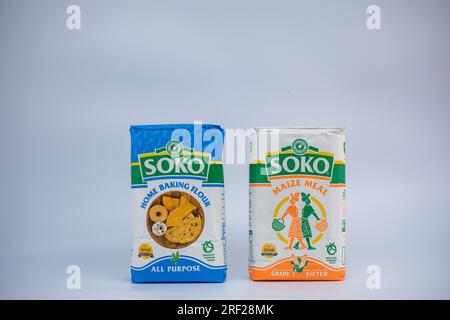 Chapati Mandazi Andazi Samosa triangular-shaped snacks on a plate on a white background in Nairobi city county Kenya east Africa. Food Delicious Dinne Stock Photo