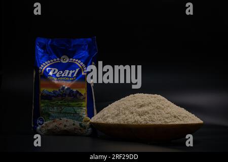 Rice grains raw white on the floor  Soko Maize Meal Home Baking FlourCapwell Industries Limited Stock Photo