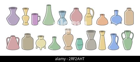 A set of non-transparent ceramic flower vases, jugs or containers of different shapes and sizes Stock Vector