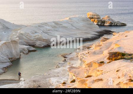 Volcanic rock formations on Sarakiniko beach on Milos island, Greece. Stock Photo