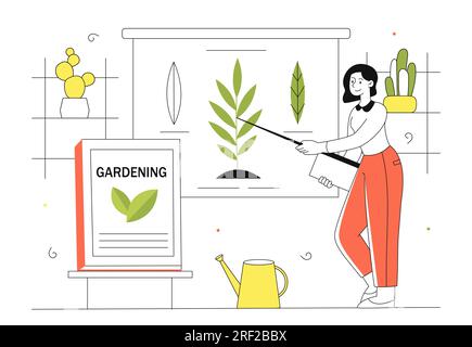 Woman teaching gardening vector line concept Stock Vector