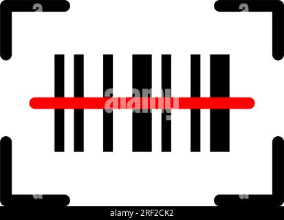 Scanning bar code with reader machine. Red laser beam. Pixel perfect, editable stroke Stock Vector