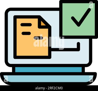 Secured laptop icon outline vector. Factor code login. Verification certificate color flat Stock Vector