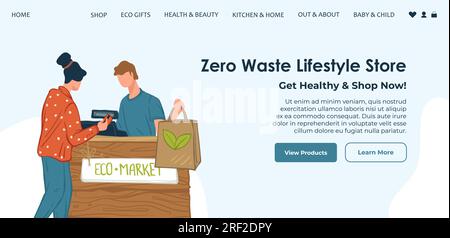 Zero waste lifestyle store, eco market shop web Stock Vector